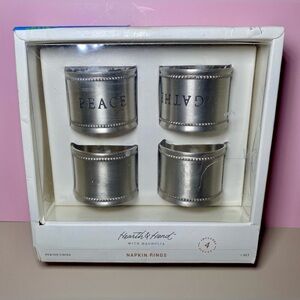 Hearth and Hand Magnolia 4 Napkin Rings Set Pewter - Gather, Merry, Joy,‎ Peace